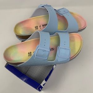 Nitb Birkenstock Arizona Earthy Ombré Blue 2 strap slide sandal